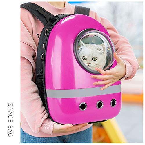 Macallen Mochila Portátil para Cápsula con Soporte para Mascotas Bolsa de Transporte de Burbujas Transparente para Gato Cachorro de Perro Pequeños Animales - Rosa Rojo