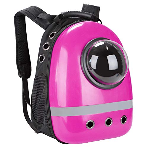 Macallen Mochila Portátil para Cápsula con Soporte para Mascotas Bolsa de Transporte de Burbujas Transparente para Gato Cachorro de Perro Pequeños Animales - Rosa Rojo