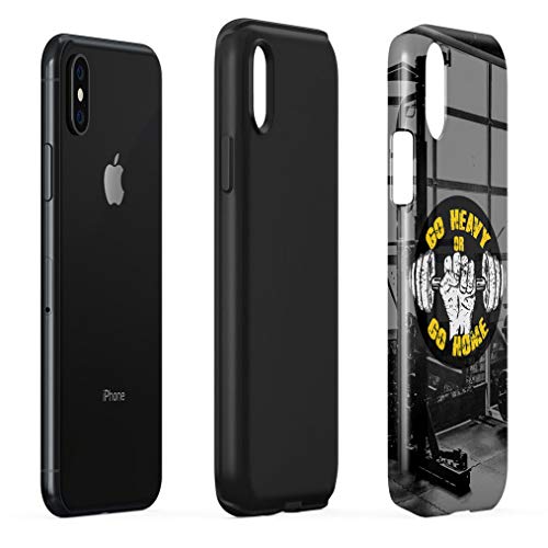 Maceste Gym Go Heavy Or Go Home Compatible with Apple iPhone X/XS Silicone Inner & Outer Hard PC Shell 2 Piece Hybrid Armor Case Cover