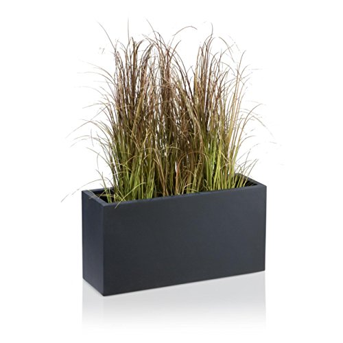 Maceta, jardinera de fibra de vidrio VISIO – color: gris anthracita mate – maceta grande resistente a las inclemencias y al frío invernal para interior y exterior, jardinera robusta