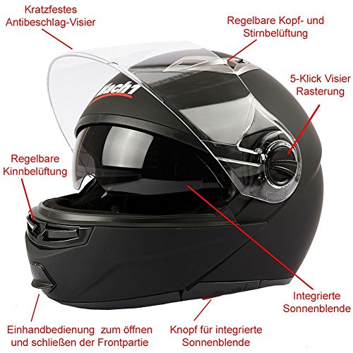 Mach1 Casco abatible para moto con parasol integrado, tallas XS a XXL Mach1 Casco abatible para moto con parasol integrado, tallas XS a XXL