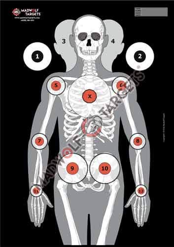 Madwolf Targets Siluetas Tiro táctico. Multitarea, precisión e instintivo - Esqueleto - (84,1 x 59,4 cm) (Pack 50 Siluetas)