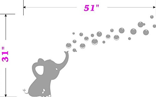 MAFENT Un Adorable Elefante Soplar Burbujas Wall Decal Vinilo Etiqueta de la Pared Para Cuarto de Niños Bebe Habitación Decoraciones (Gris,Derecho)