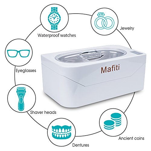 Mafiti máquina ultrasónica lavadora para joyas 400 ml (13oz) pequeña y cubertería, lavadora gafas, anillos, collares, reloj y moneda