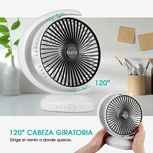 Mafiti Ventiladores de sobremensa,Ventilador de Escritorio portátil Personal oscilante, pequeño, con USB Recargable. Ideal para la Oficina, Viajes, Hogar, Dormitorio. Color Blanco