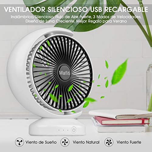 Mafiti Ventiladores de sobremensa,Ventilador de Escritorio portátil Personal oscilante, pequeño, con USB Recargable. Ideal para la Oficina, Viajes, Hogar, Dormitorio. Color Blanco