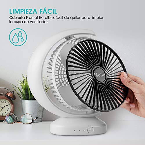 Mafiti Ventiladores de sobremensa,Ventilador de Escritorio portátil Personal oscilante, pequeño, con USB Recargable. Ideal para la Oficina, Viajes, Hogar, Dormitorio. Color Blanco