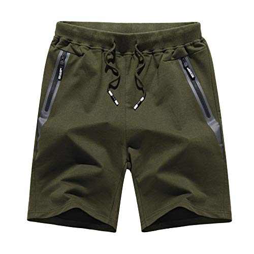 MAGCOMSEN Pantalones cortos de verano para hombre, ligeros, de secado rápido, para yoga, correr, para hombre, cintura elástica, con varios bolsillos, verde militar, 40