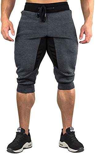 Magcomsen - Pantalones cortos deportivos para hombre, casual, de algodón, 3/4, cintura elástica con bolsillos con cierre de cordón, pantalones de chándal