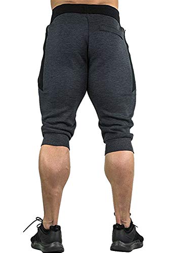 Magcomsen - Pantalones cortos deportivos para hombre, casual, de algodón, 3/4, cintura elástica con bolsillos con cierre de cordón, pantalones de chándal