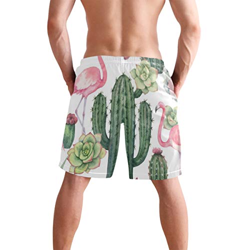 magic ship Flamencos y Cactus Pantalones Cortos de Seda para Hombre Pantalones Cortos caseros Ligeros de Playa Shorts de baño con Secado rápido S