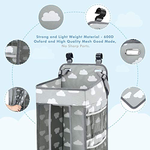 Magicfly Bolsa para Cuna Multifuncional, Organizador Colgante de Pañales de Bebé, Bolsa de Almacenamiento para Habitación de Bebés con Estampado de Nubes, Gris Magicfly Bolsa para Cuna Multifuncional, Organizador Colgante de Pañales de Bebé, Bolsa de Almacenamiento para Habitación de Bebés con Estampado de Nubes, Gris
