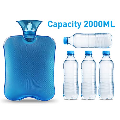 Magicfun Bolsa de Agua Caliente 2 Pack, Botella De Agua De Gran Capacidad 2L con Funda Suave de Peluche, Goma Natural, Fugas, Días Frios (Gris + Azul)