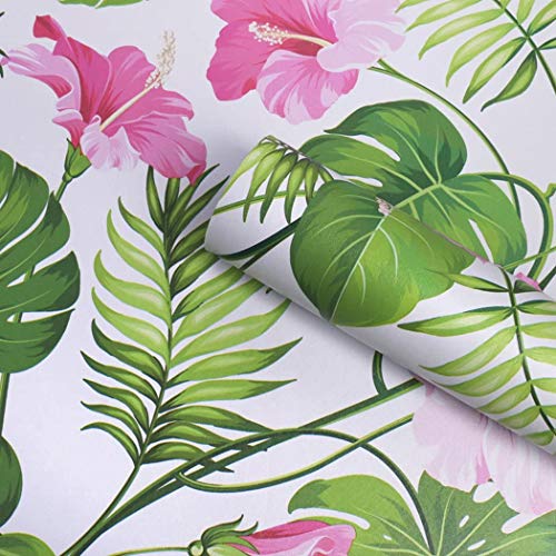 Magicvalley Película de Vinilo autoadhesiva Decorativa Hawaiana Tropical Palm Shelf Liner Etiqueta de Muebles Papel Tapiz de Papel para Paredes Gabinetes Tocador Cajón Armario 45CMX3M