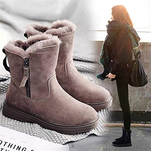 Magnifier Botas de Nieve cálidas de Invierno para Mujer, Botines Planos de Terciopelo con Deslizamiento Informal, Zapatos caseros para Caminar, Usar el Trabajo, Fiestas, Viajes,Negro,37