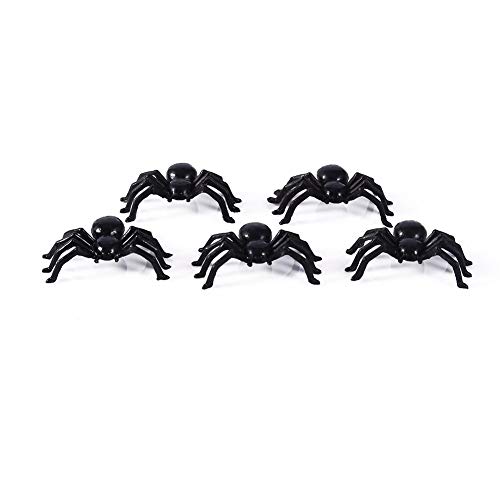 MAGT 50pcs pequeños Juguetes de araña Falsos de plástico Negro, Broma de Halloween Broma apoyos realistas, Accesorios de la decoración del Favor de Partido (2cm)