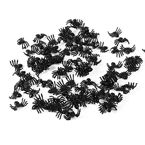 MAGT 50pcs pequeños Juguetes de araña Falsos de plástico Negro, Broma de Halloween Broma apoyos realistas, Accesorios de la decoración del Favor de Partido (2cm)