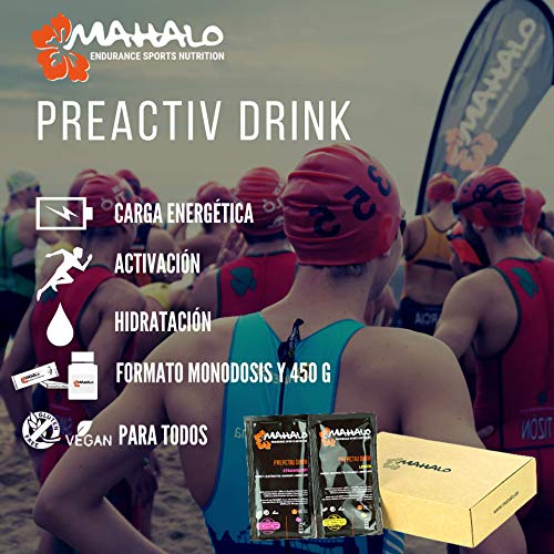 MAHALO PREACTIV DRINK BOX Monodosis 12 x 45 g. Fresa y Limón. Bebida isotónica completa para antes/durante la activ. física. Hidratación y Energía con Guaraná + Taurina + L-Glutamina + L-Arginina. MAHALO PREACTIV DRINK BOX Monodosis 12 x 45 g. Fresa y Limón. Bebida isotónica completa para antes/durante la activ. física. Hidratación y Energía con Guaraná + Taurina + L-Glutamina + L-Arginina.