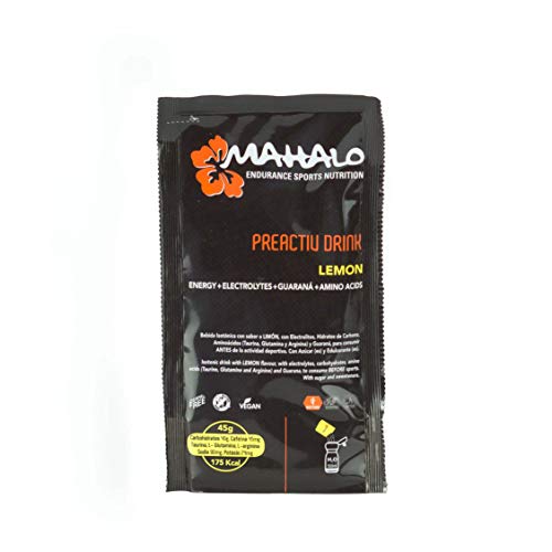 MAHALO PREACTIV DRINK BOX Monodosis 12 x 45 g. Fresa y Limón. Bebida isotónica completa para antes/durante la activ. física. Hidratación y Energía con Guaraná + Taurina + L-Glutamina + L-Arginina. MAHALO PREACTIV DRINK BOX Monodosis 12 x 45 g. Fresa y Limón. Bebida isotónica completa para antes/durante la activ. física. Hidratación y Energía con Guaraná + Taurina + L-Glutamina + L-Arginina.