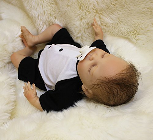 MAIDE DOLL Reborn Muñecas de bebé de Vinilo de Silicona Suave Realista Recién Panda Coat Negro Zapatos de Pantalones Nacido para niños Mayores de 3 años Juguete-50CM