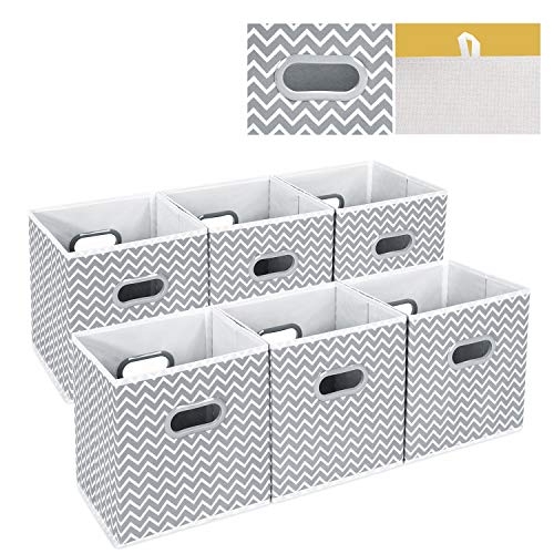 MaidMAX Cubos de Almacenaje, Cajas Plegables de Tela con Doble Mango de Plástico, para Casa, Oficina, Zigzag Gris/Blanco, 6 pcs, 26,6 x 26,6 x 27,9 cm MaidMAX Cubos de Almacenaje, Cajas Plegables de Tela con Doble Mango de Plástico, para Casa, Oficina, Zigzag Gris/Blanco, 6 pcs, 26,6 x 26,6 x 27,9 cm