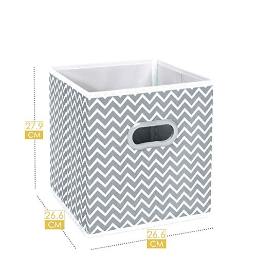 MaidMAX Cubos de Almacenaje, Cajas Plegables de Tela con Doble Mango de Plástico, para Casa, Oficina, Zigzag Gris/Blanco, 6 pcs, 26,6 x 26,6 x 27,9 cm