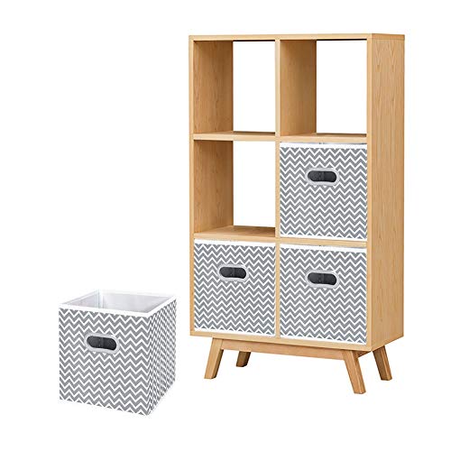 MaidMAX Cubos de Almacenaje, Cajas Plegables de Tela con Doble Mango de Plástico, para Casa, Oficina, Zigzag Gris/Blanco, 6 pcs, 26,6 x 26,6 x 27,9 cm MaidMAX Cubos de Almacenaje, Cajas Plegables de Tela con Doble Mango de Plástico, para Casa, Oficina, Zigzag Gris/Blanco, 6 pcs, 26,6 x 26,6 x 27,9 cm