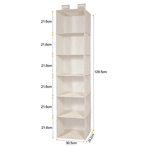 MaidMAX Organizador de Armario de 6 Niveles, Estantería Colgante de Tela, Estante de Tela para Armario, Organizador de Ropa, para Guardar Ropa, Toallas, etc, Beige