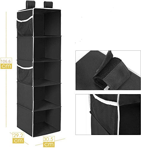 MaidMAX Organizador para Armario Estantería Colgante de Tela Organizador Colgante de Armario, 5 Niveles 4 Bolsillos Laterales, Negro