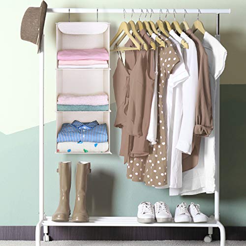 MaidMAX Organizador para Armario, Estantería Colgante Plegable, Organizador Colgante de Tela para Ropa, 3 Niveles y 2 Ganchos, Beige 