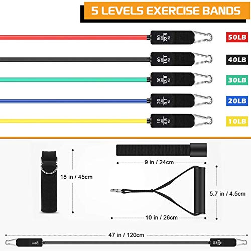 MAIGG Bandas Elasticas Musculacion,Set de Bandas de Resistencia con Cinco Tubo de Látex,Bandas de Resistencia Fitness para Yoga,Fisioterapia,Estiramientos,Gimnasio en Casa,Incluye Bolsa de Transporte