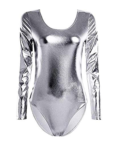 Maillot Ballet Danza Mujer de Manga Larga y Cuello Redondo (Plateado, XL) Maillot Ballet Danza Mujer de Manga Larga y Cuello Redondo (Plateado, XL)