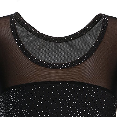 Maillot clásico de ballet de manga larga con leotardos para niño y niña, en negro con rayas, velero y malla, ideal como disfraz (2-15 años), niña, negro, (2-3 Años)