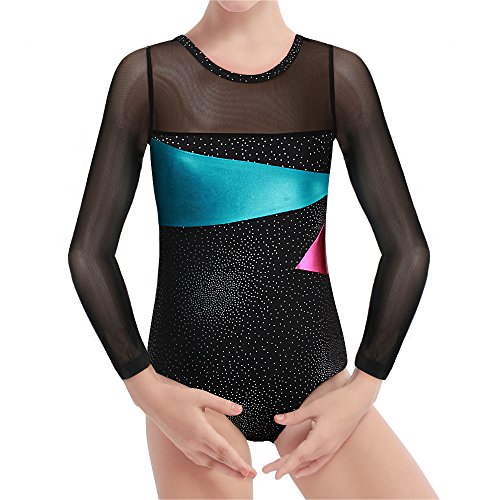 Maillot clásico de ballet de manga larga con leotardos para niño y niña, en negro con rayas, velero y malla, ideal como disfraz (2-15 años), niña, negro, (2-3 Años)