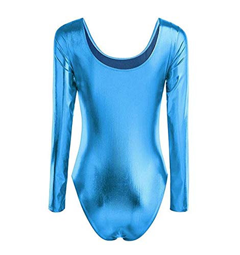 Maillot de Danza Ballet Gimnasia Leotardo Body Clásico Brillante Elástico para Mujer de Manga Larga Cuello Redondo (6 años, Turquesa)