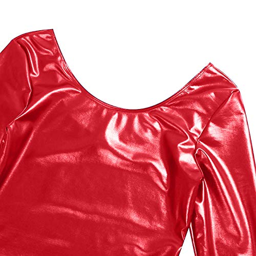 Maillot de Danza Ballet Gimnasia Leotardo Body Clásico Brillante Elástico para Mujer de Manga Larga Cuello Redondo (M, Rojo)