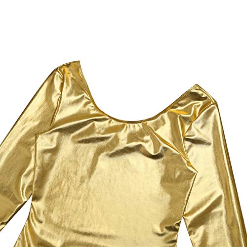 Maillot de Danza Ballet Gimnasia Leotardo Body Clásico Brillante Elástico para Mujer de Manga Larga Cuello Redondo (XL, Oro) Maillot de Danza Ballet Gimnasia Leotardo Body Clásico Brillante Elástico para Mujer de Manga Larga Cuello Redondo (XL, Oro)