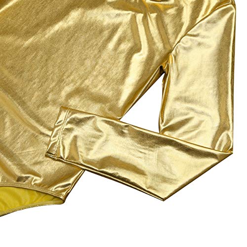 Maillot de Danza Ballet Gimnasia Leotardo Body Clásico Brillante Elástico para Mujer de Manga Larga Cuello Redondo (XL, Oro) Maillot de Danza Ballet Gimnasia Leotardo Body Clásico Brillante Elástico para Mujer de Manga Larga Cuello Redondo (XL, Oro)