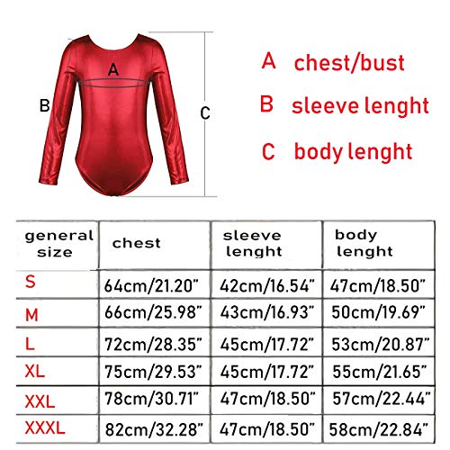 Maillot de Danza Ballet Gimnasia Leotardo Body Clásico Brillante Elástico para Mujer de Manga Larga Cuello Redondo (XL, Oro)