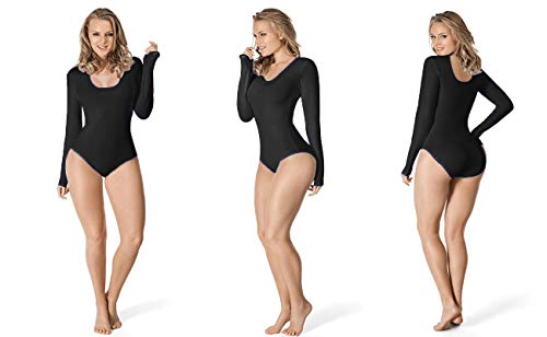Maillot de Danza Ballet Gimnasia Leotardo Body Clásico Elástico para Mujer de Manga Larga Cuello Redondo (S, Negro) Maillot de Danza Ballet Gimnasia Leotardo Body Clásico Elástico para Mujer de Manga Larga Cuello Redondo (S, Negro)