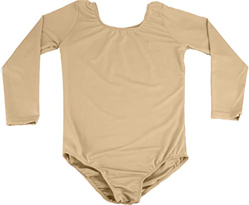 Maillot de Danza Ballet Gimnasia Leotardo Body Clásico Elástico para Mujer de Manga Larga Cuello Redondo (XXL, Carne)