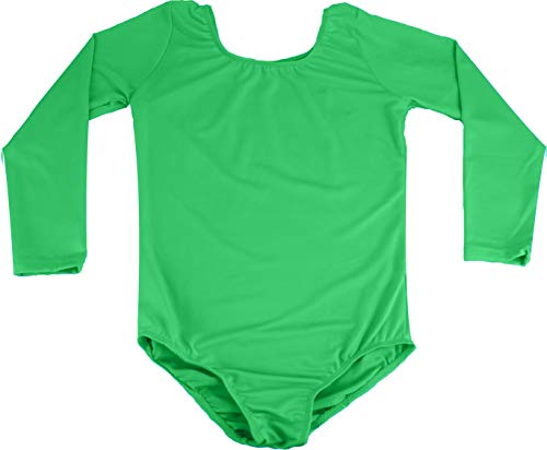 Maillot de Danza Ballet Gimnasia Leotardo Body Clásico Elástico para Mujer de Manga Larga Cuello Redondo (XXL, Verde)