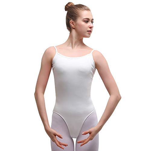 Maillot de Danza Gimnasia Leotardo Clásico Body de Ballet para Mujer Blanco XXL