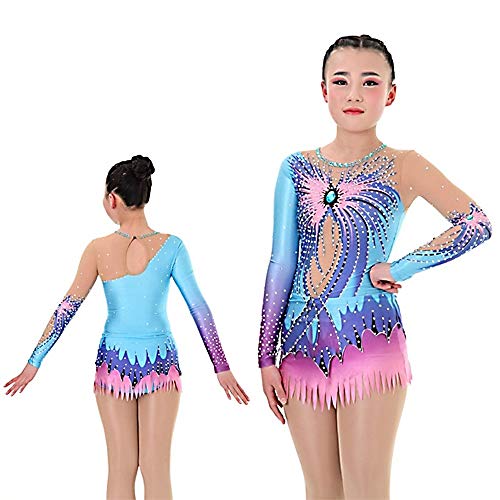 Maillot de Gimnasia rítmica Maillot de Mujer for Mujer Azul Oscuro Spandex Alta Elasticidad Estampado Hecho a Mano Sombreado Manga Larga Competición Ballet Dance Training