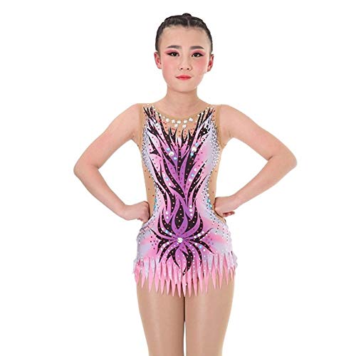 Maillots de Gimnasia rítmica Maillots de Gimnasia artística Maillot de Mujer for Mujer Rosa Alta Elasticidad Hecha a Mano Diamante Sombreado Sin Mangas Competencia Ballet Dance Training