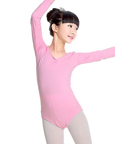Maillots Maillot de Danza Gimnasia Leotardo Estirable de Ballet Body de Manga Larga Modelo Clásico para Niñas