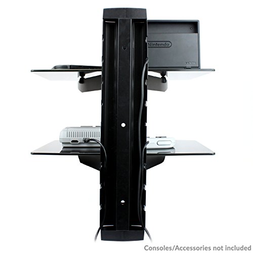 Maison & White Consolas flotantes de vidrio negro templado Consolas de montaje en pared / Reproductores de DVD 2 Tier