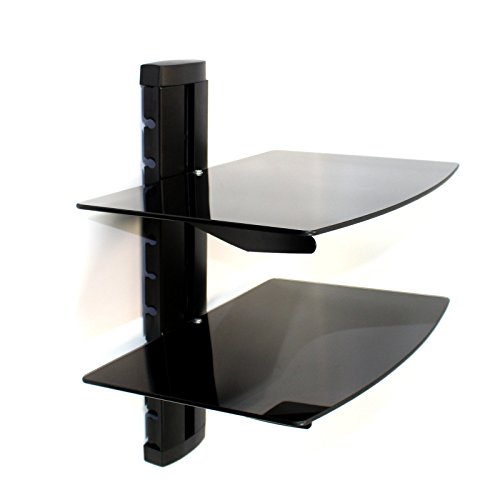 Maison & White Consolas flotantes de vidrio negro templado Consolas de montaje en pared / Reproductores de DVD 2 Tier