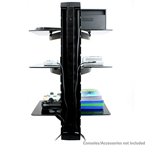 Maison & White Consolas flotantes de vidrio negro templado | Consolas de montaje en pared / Reproductores de DVD | 3 Pisos