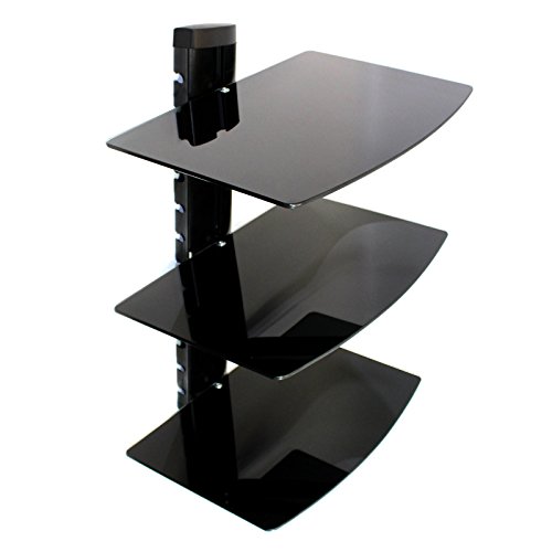 Maison & White Consolas flotantes de vidrio negro templado | Consolas de montaje en pared / Reproductores de DVD | 3 Pisos Maison & White Consolas flotantes de vidrio negro templado | Consolas de montaje en pared / Reproductores de DVD | 3 Pisos